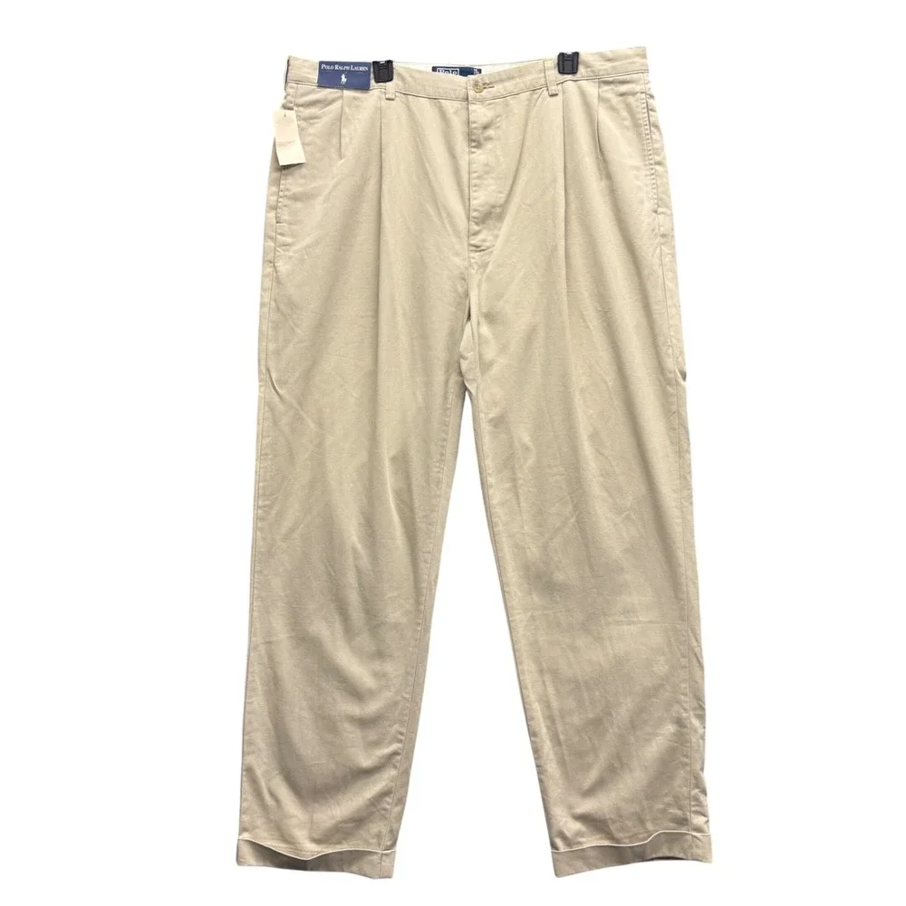 Polo Ralph Lauren Hammond Pant Mens 40x32 Khaki Tan Pleated Cotton Chino Cuffed